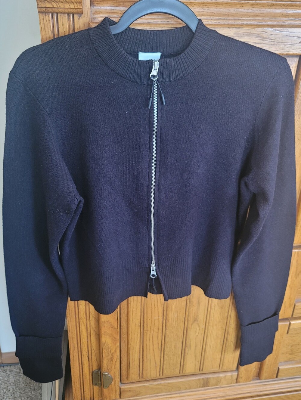 FLX cropped Black Double Zip-Front Knit Cardigan